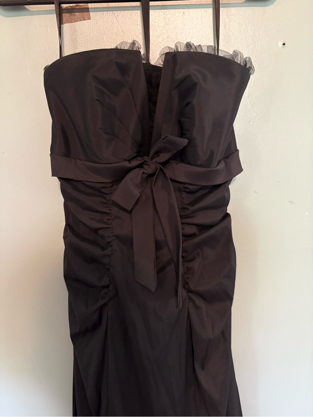 Xscape Strapless Black Evening Gown with Waist Bow